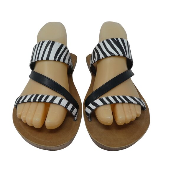 Muk Luks Dahlia Black White Striped Open Toe Strappy Slide Sandals Womens 9 - Picture 6 of 12